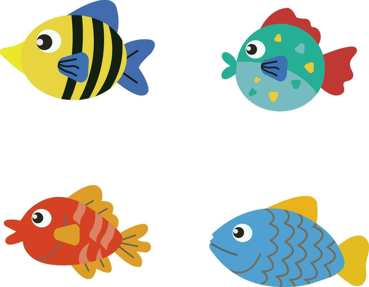 Sea Animal Character. Flat Concept Design. Vector Icon Set.