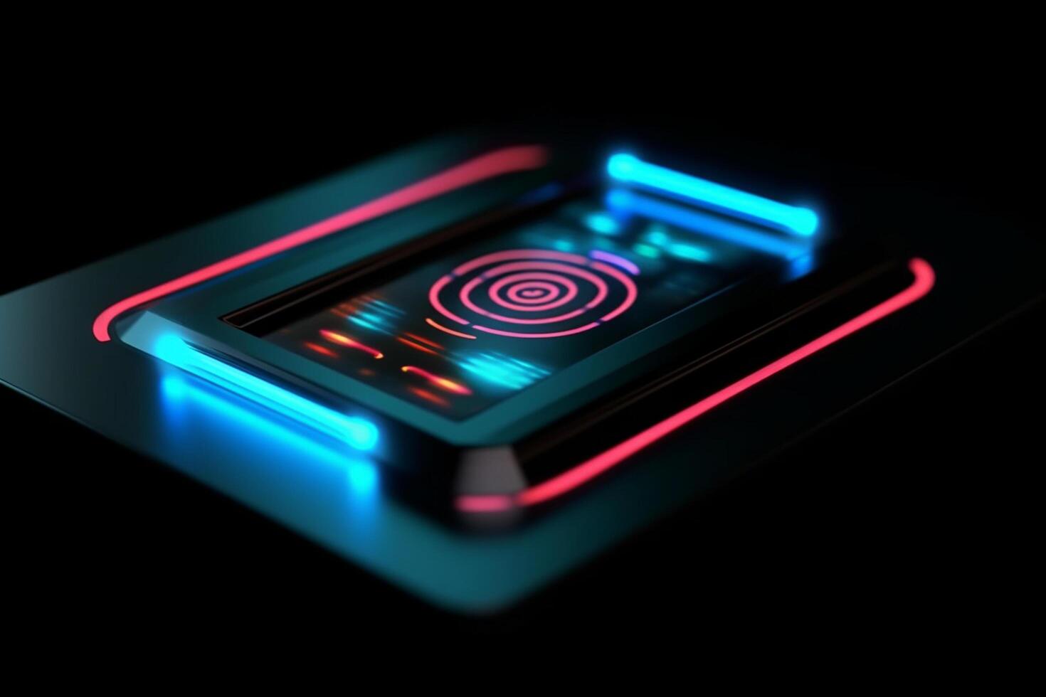 3d rendering of red and blue glowing Digital fingerprint on black background. photo