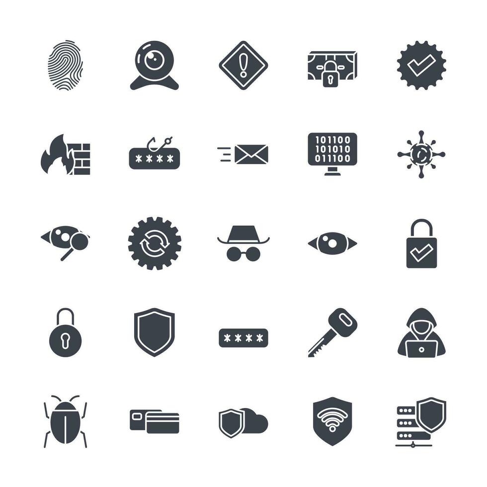 Vector set of cyber security icons. such as secure fingerprint, verification, shield and more. Set for Web and App Isolated on White Background. Vector illustration