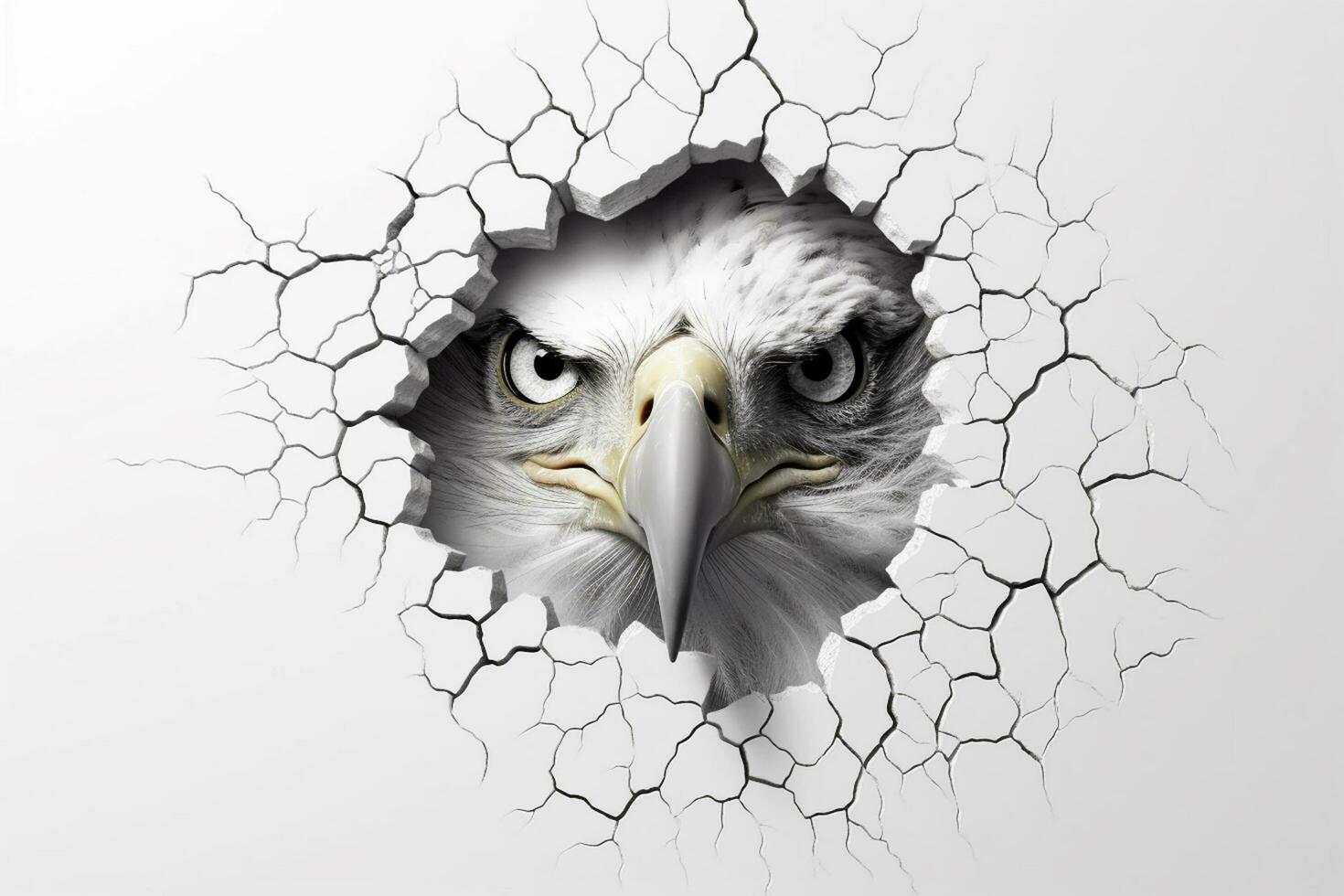 Eagle breaking through a cracked wall with a hole in it. Ai Generative photo