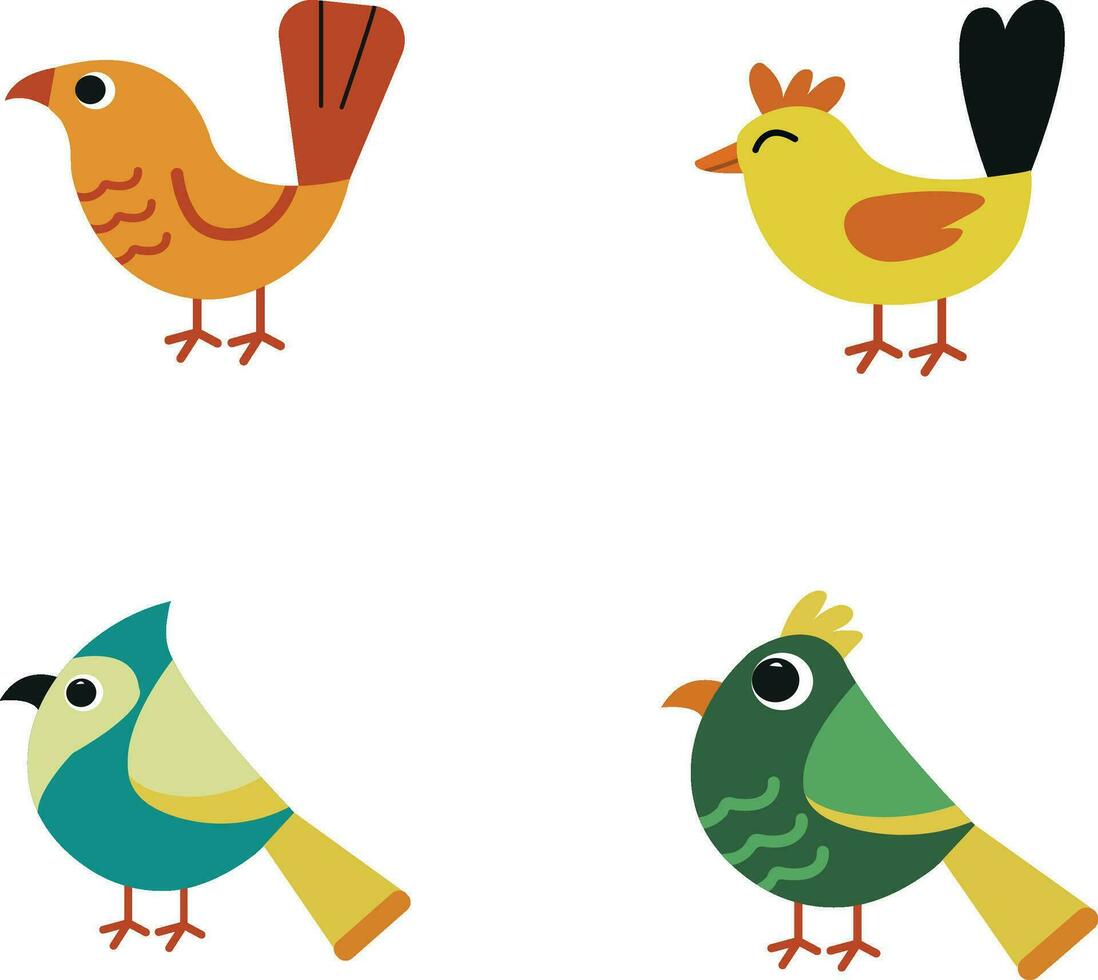 Beauty Bird Illustration with Cartoon Design. Vector Set