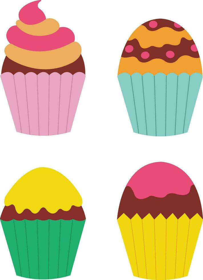 Birthday Cupcake Icon Set. Colorful Design. Vector Illustration