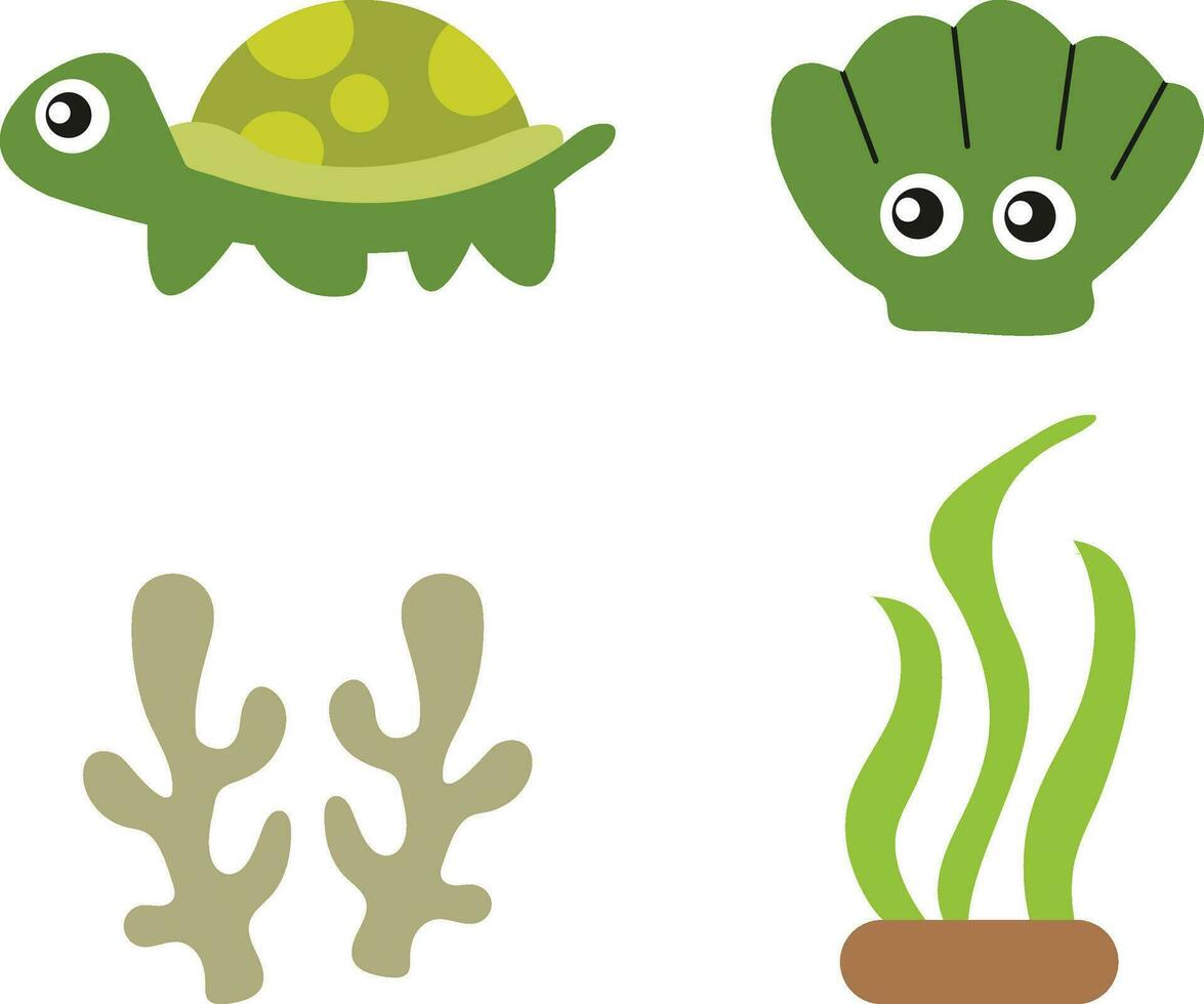 Sea Animal Character. Flat Concept Design. Vector Icon Set.
