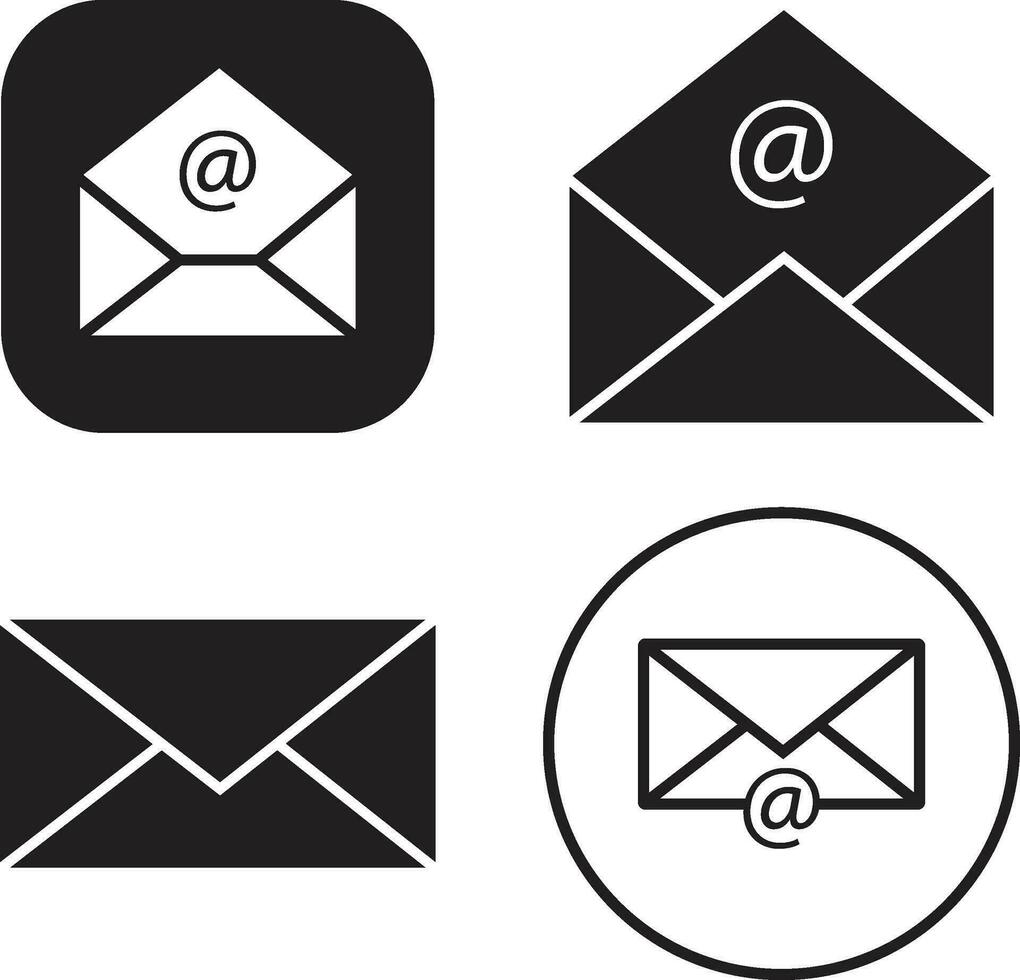 Email Icon Set. Flat Design. Vector Illustration