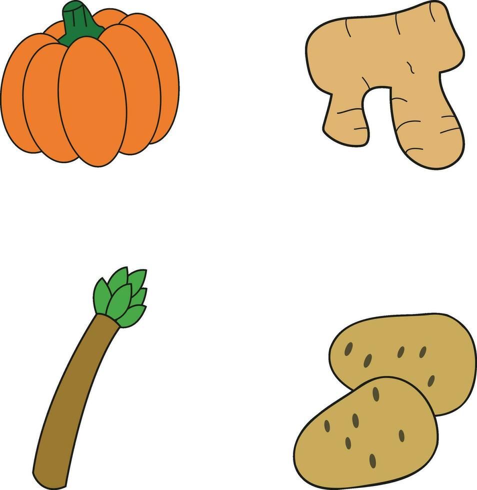 Vegetable Vector Illustration Set. Isolated on White Background.