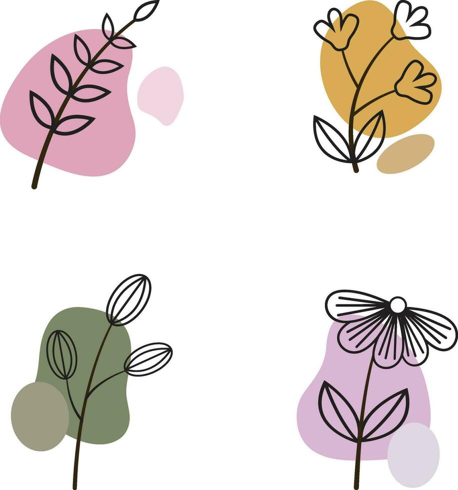 estético plano línea Arte con floral forma. vector ilustración