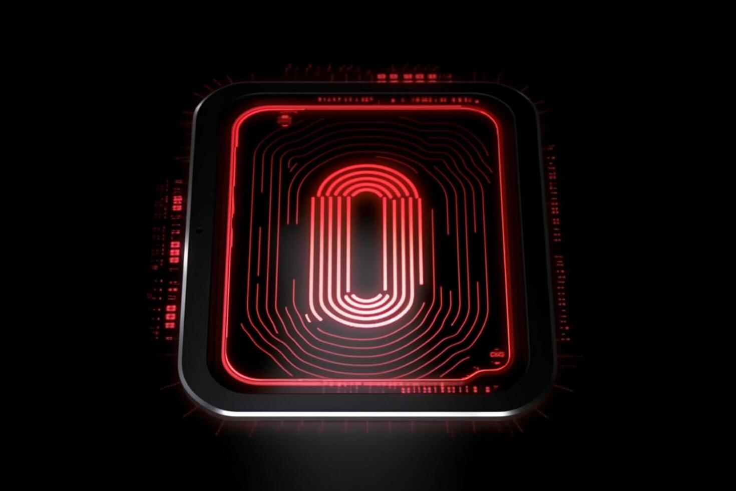 3d rendering of red and blue glowing Digital fingerprint on black background. photo