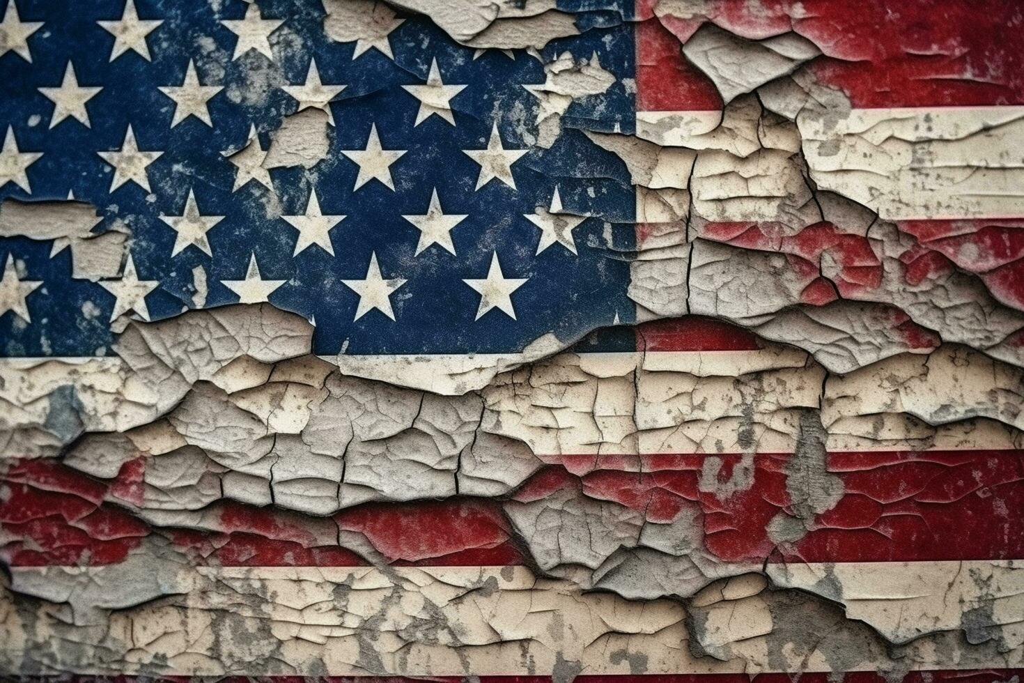 Grunge USA flag on old cracked wall. National vintage background Ai Generative photo