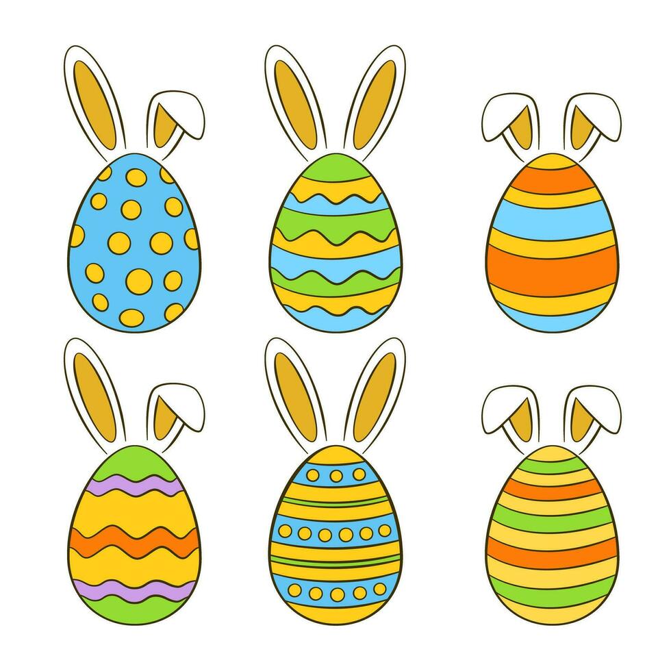 conjunto de vistoso Pascua de Resurrección huevos con conejito orejas vector