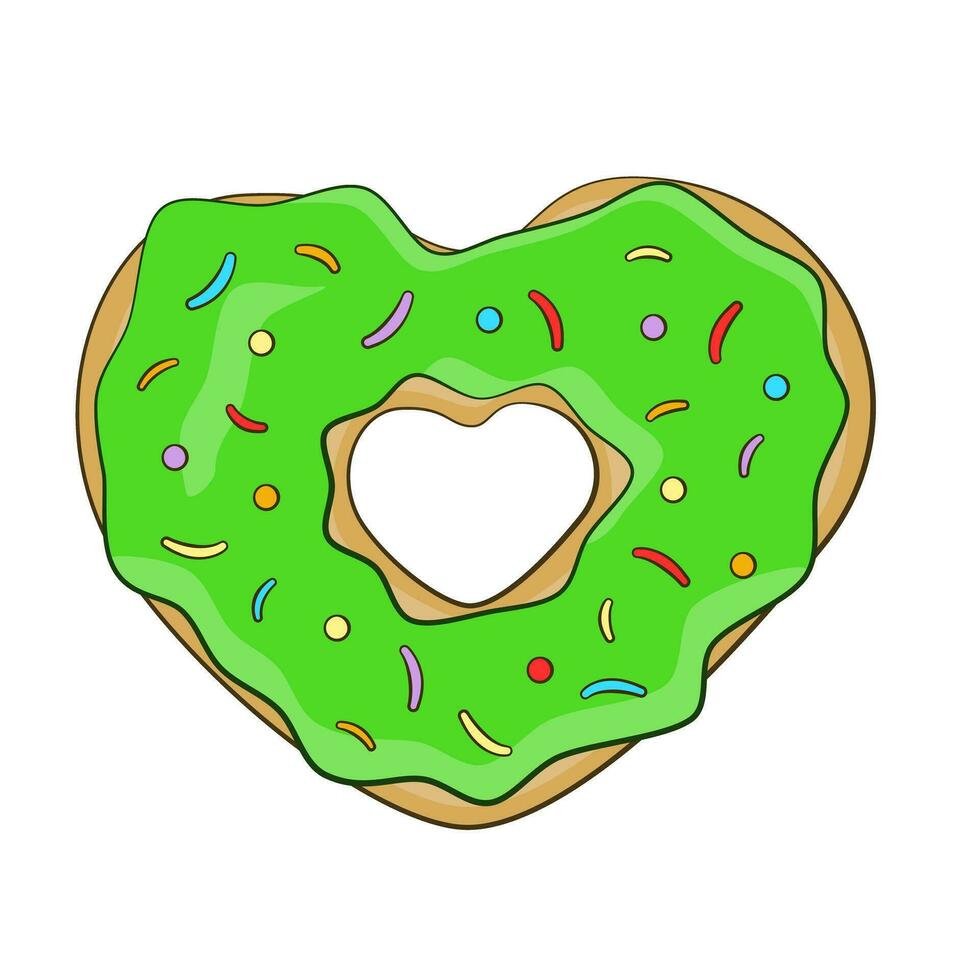 Green heart-shaped donut with sprinkles vector