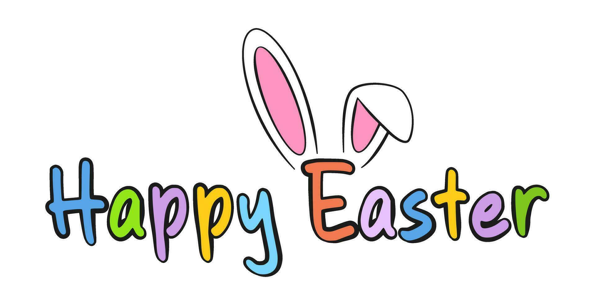 Happy Easter colorful lettering with bunny ears vector