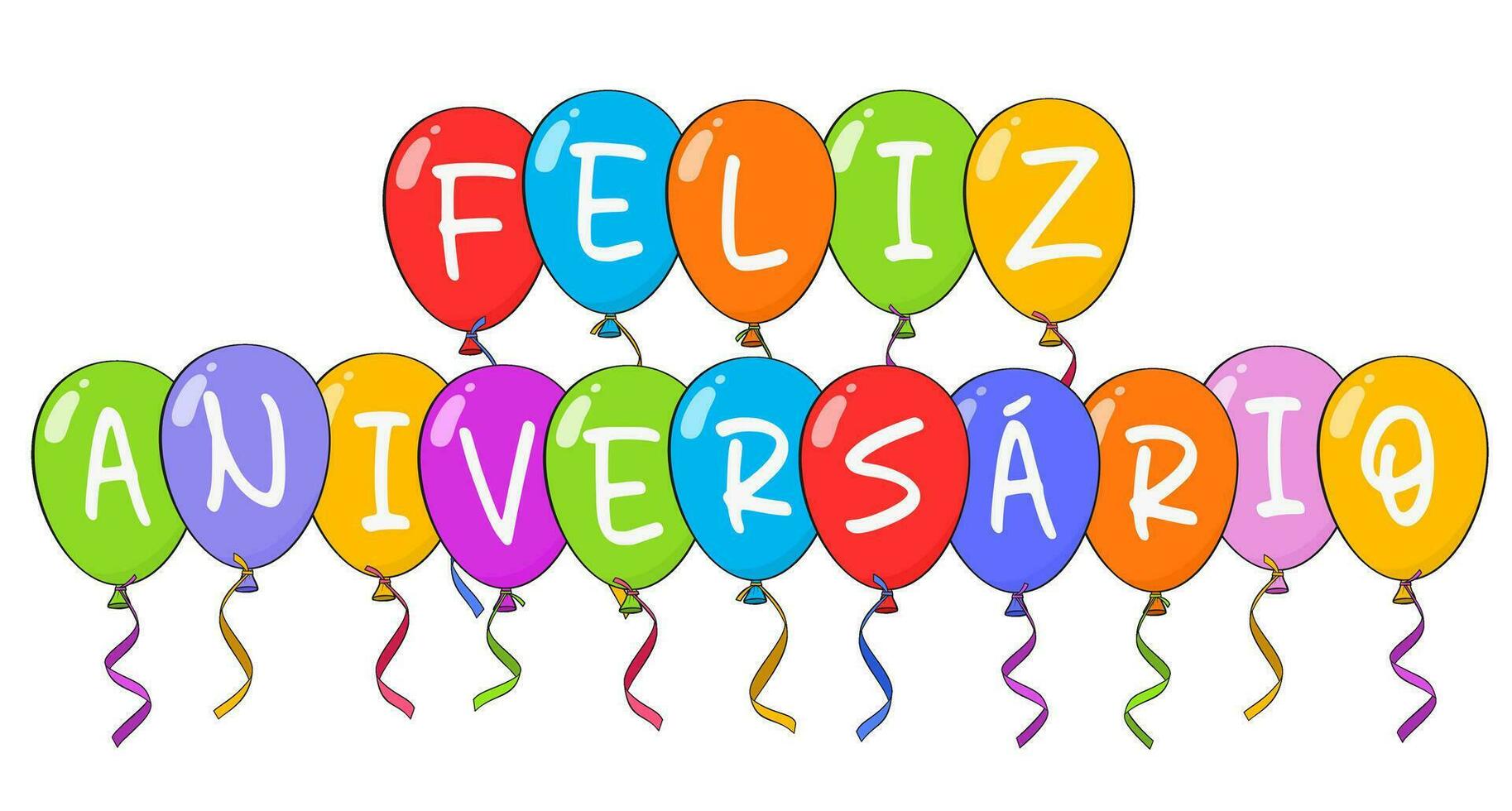 contento cumpleaños letras en portugués con vistoso globos vector