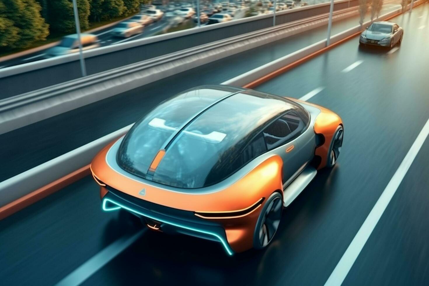 3D rendering of a sports car on the road with motion blur Ai Generated photo