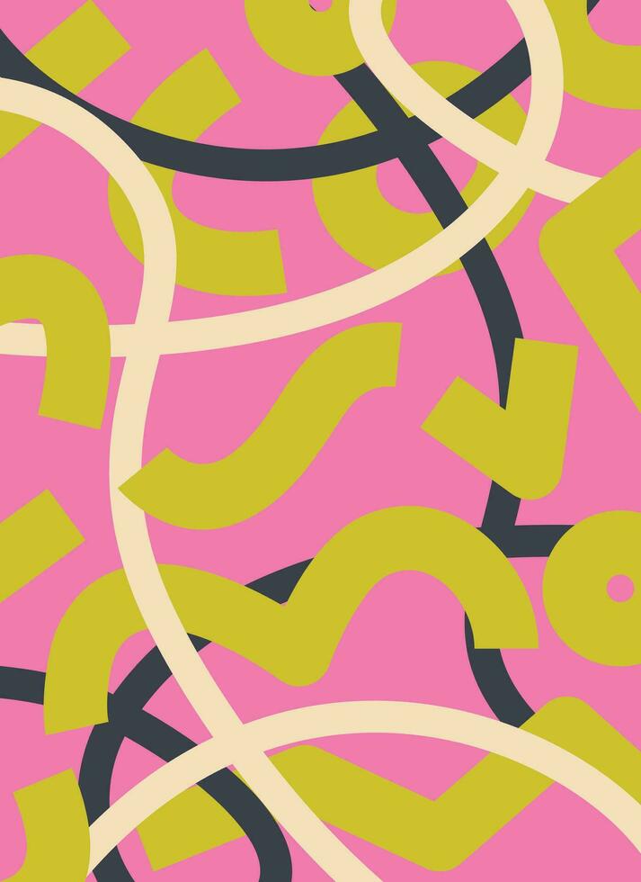 bright abstract doodle poster with wavy shapes of different colors vector illustration