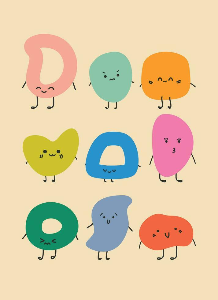 cute characters expressing different emotions vector illustration