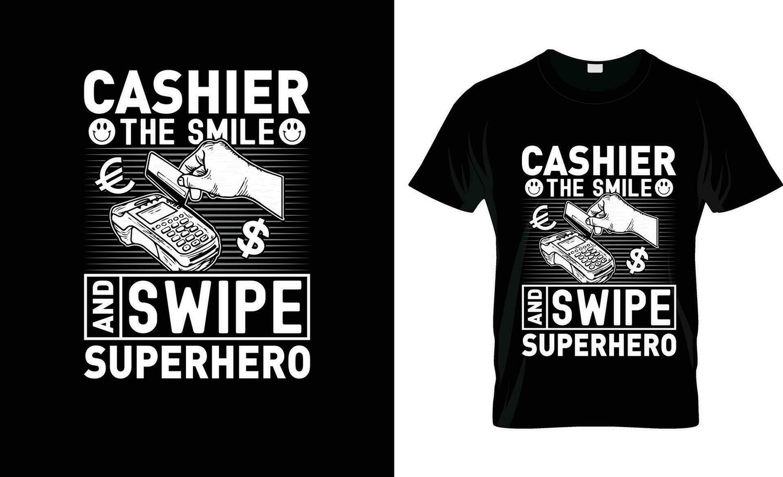 cashier the smile and swipe superhero colorful Graphic T-Shirt,  t-shirt print mockup vector