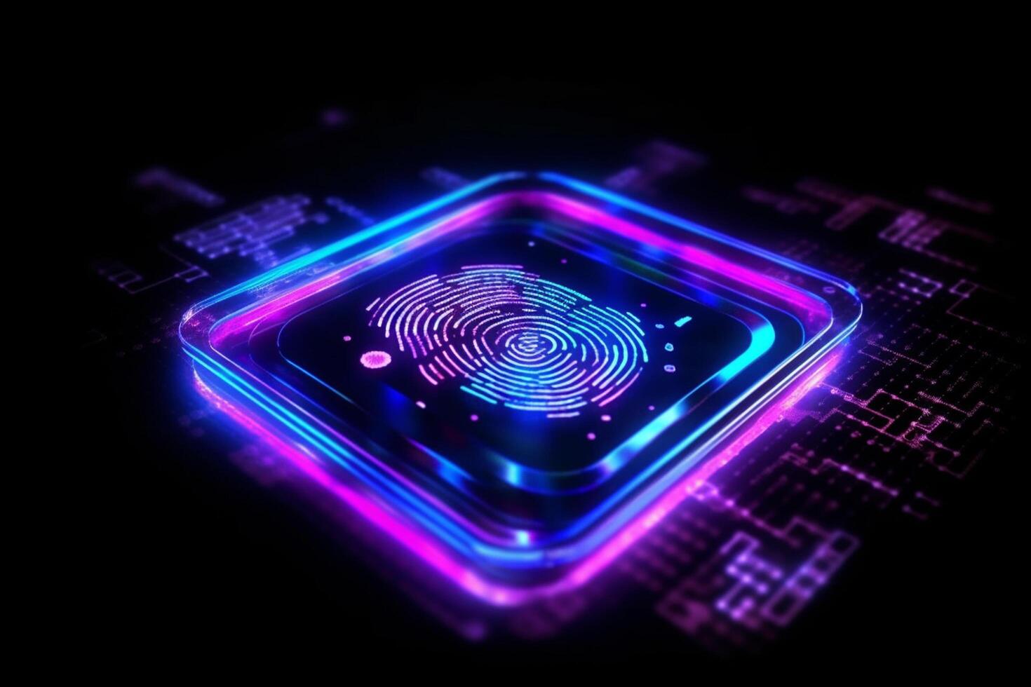 3d rendering of red and blue glowing Digital fingerprint on black background. photo