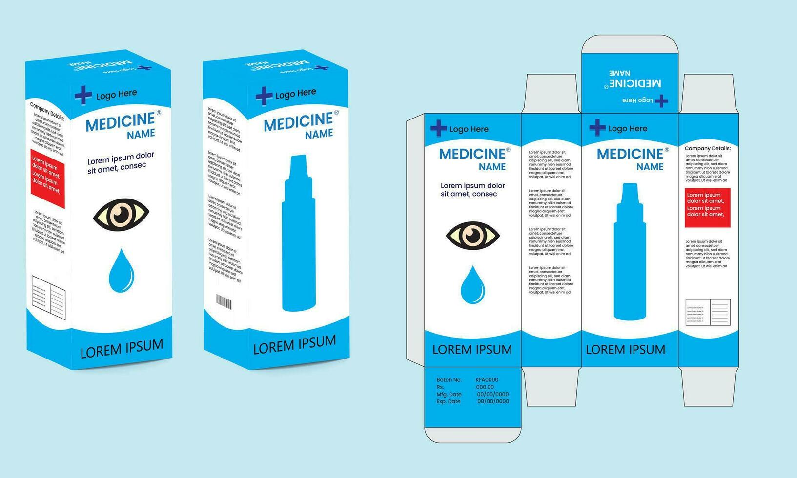 Package Design. Packaging template for medicine, eye drop. Box packaging die cut template design. Box design. vector