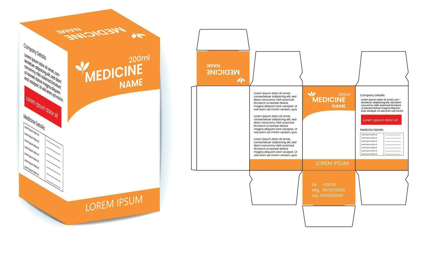 Package Design. Packaging template for product vector design illustration. Box design, Medicine Box design.