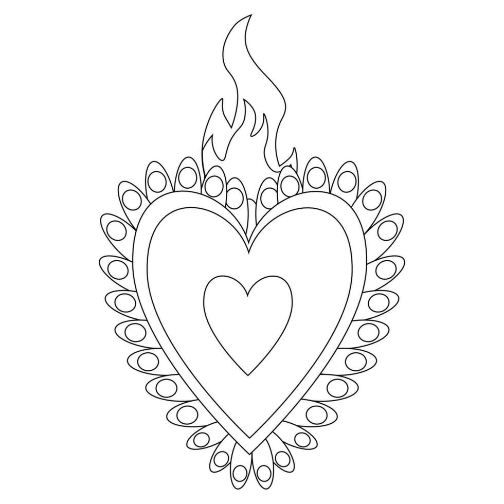 Heart Mexican embroidery coloring page vector