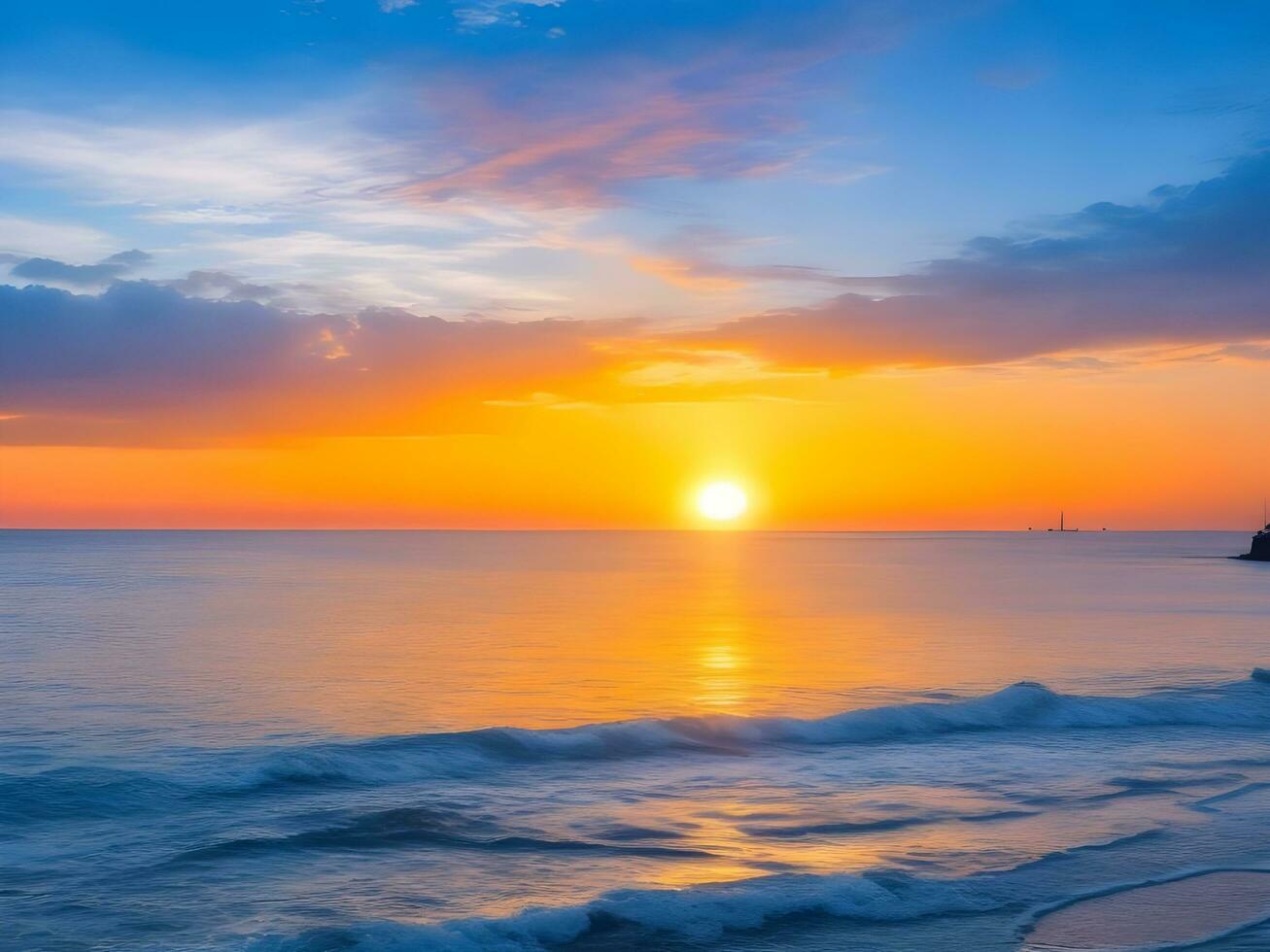 Nature beauty shines in tranquil coastal sunset, AI Generative photo
