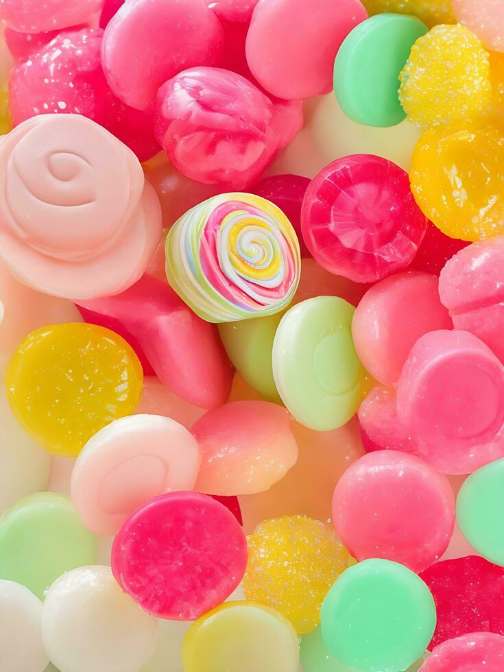 Colorful free photo jelly candy background. AI Generated