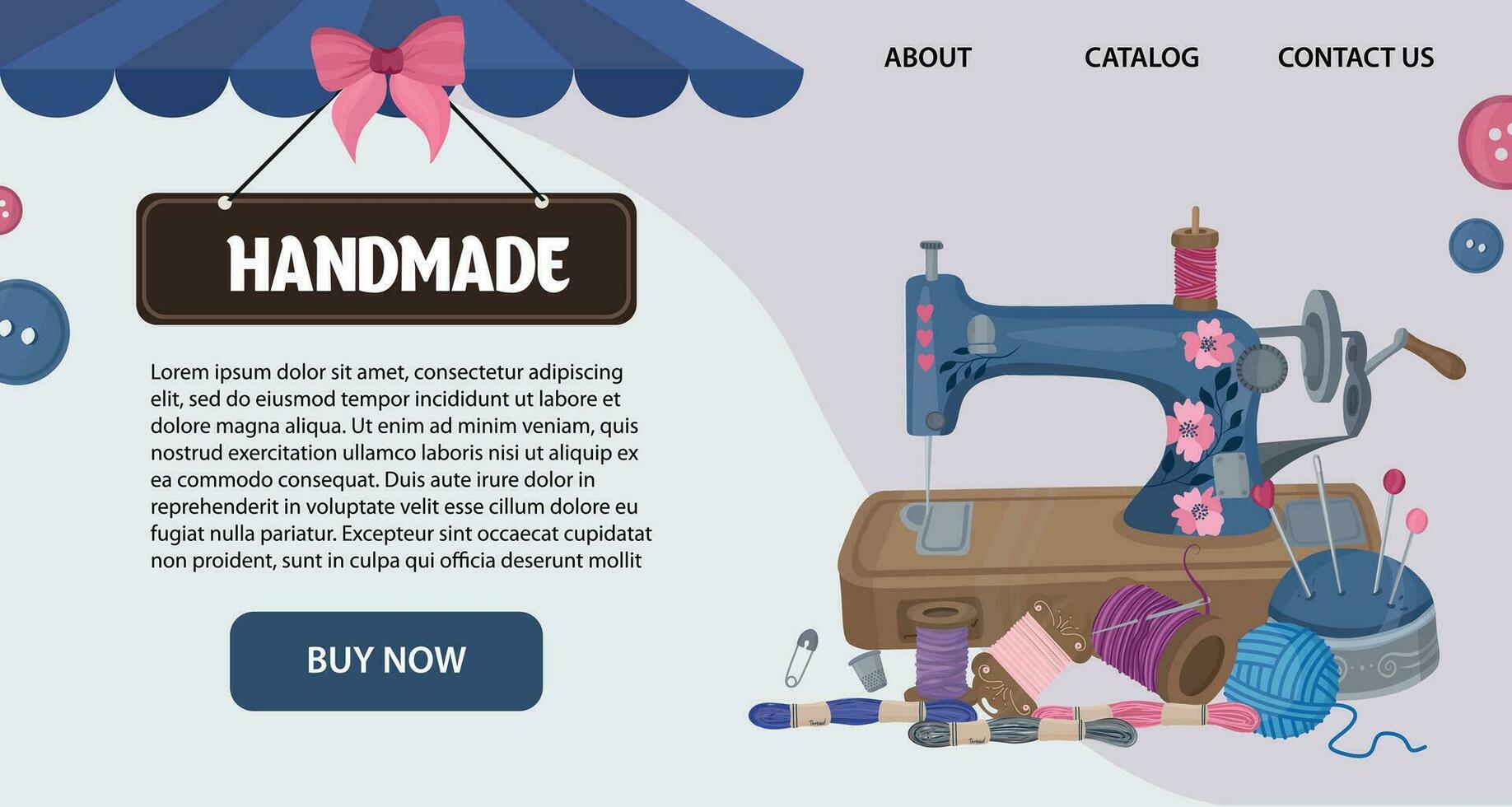 Handmade banner website ui. Sewing items vector