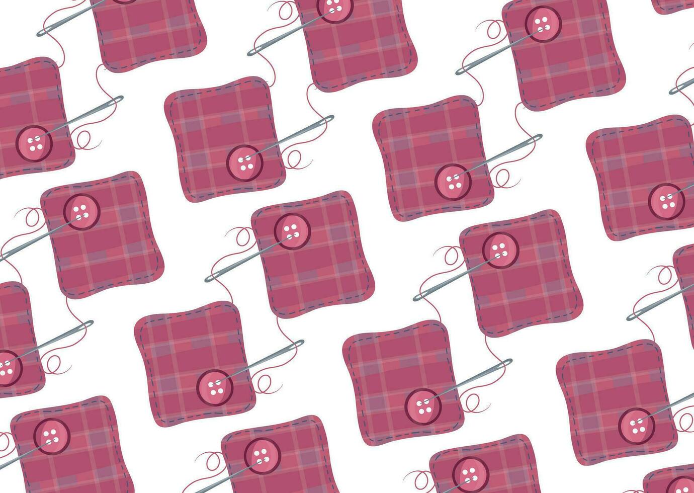 Pattern sewing supplies in pink tone, textile and wrap paper vector
