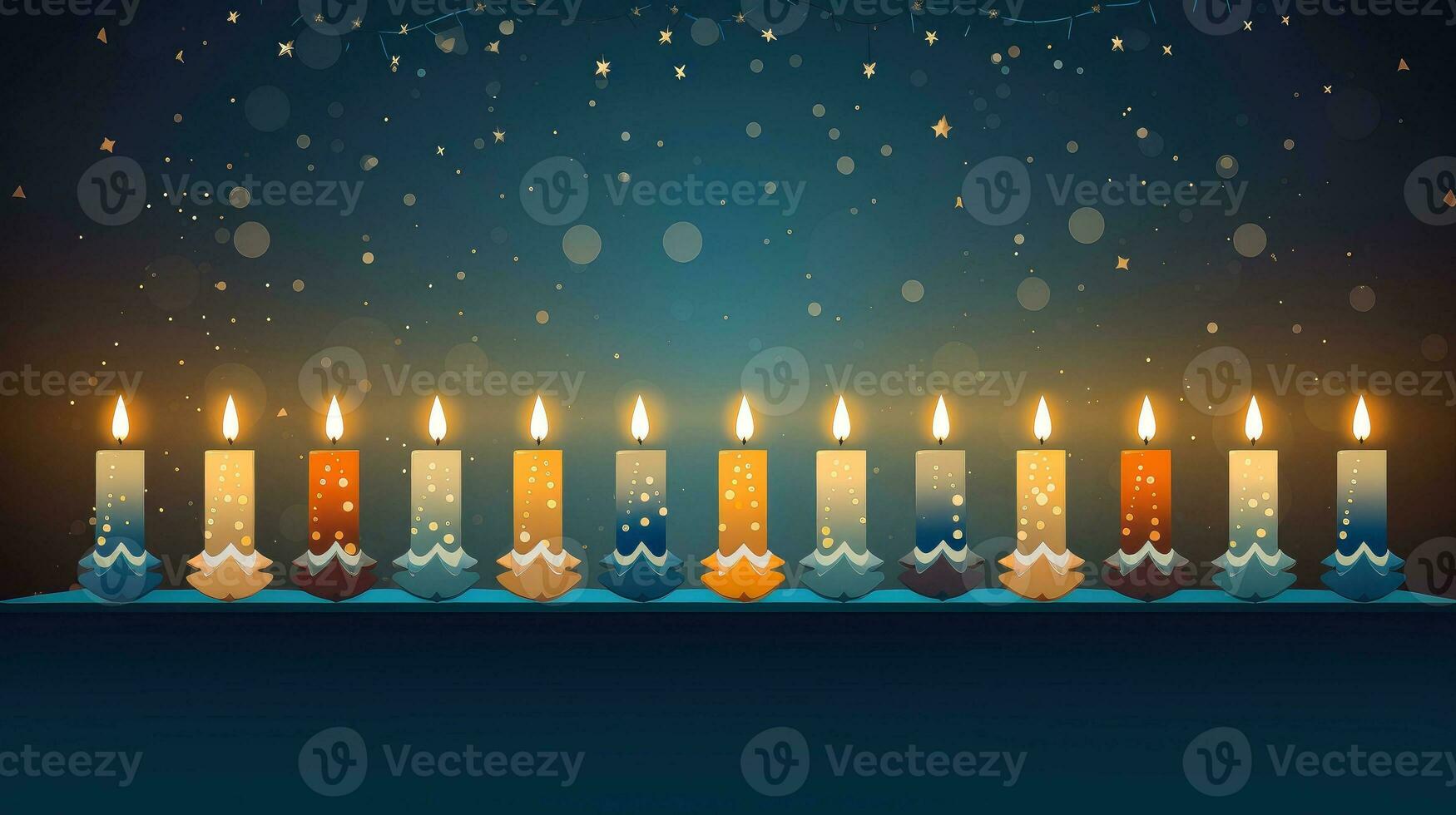 Hanukkah festive celebration concept, glow of the menorah with shining candles and star, Generative AI illustration photo