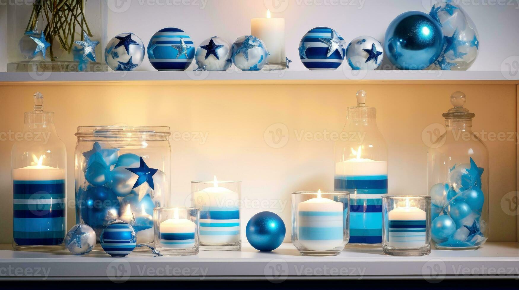 Hanukkah festive celebration concept, glow of the menorah with shining candles and star, Generative AI illustration photo