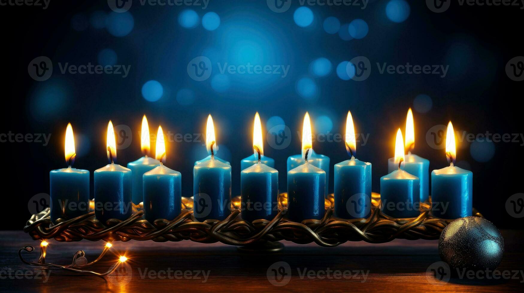 Hanukkah festive celebration concept, glow of the menorah with shining candles and star, Generative AI illustration photo