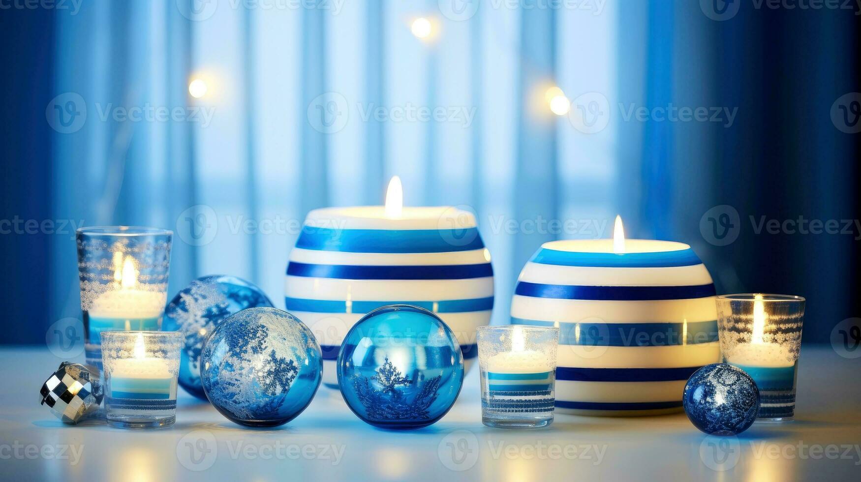 Hanukkah festive celebration concept, glow of the menorah with shining candles and star, Generative AI illustration photo