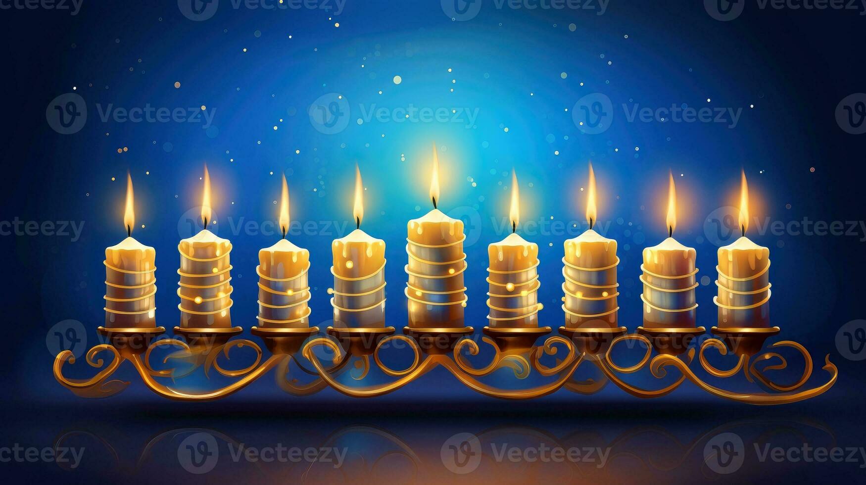 Hanukkah festive celebration concept, glow of the menorah with shining candles and star, Generative AI illustration photo