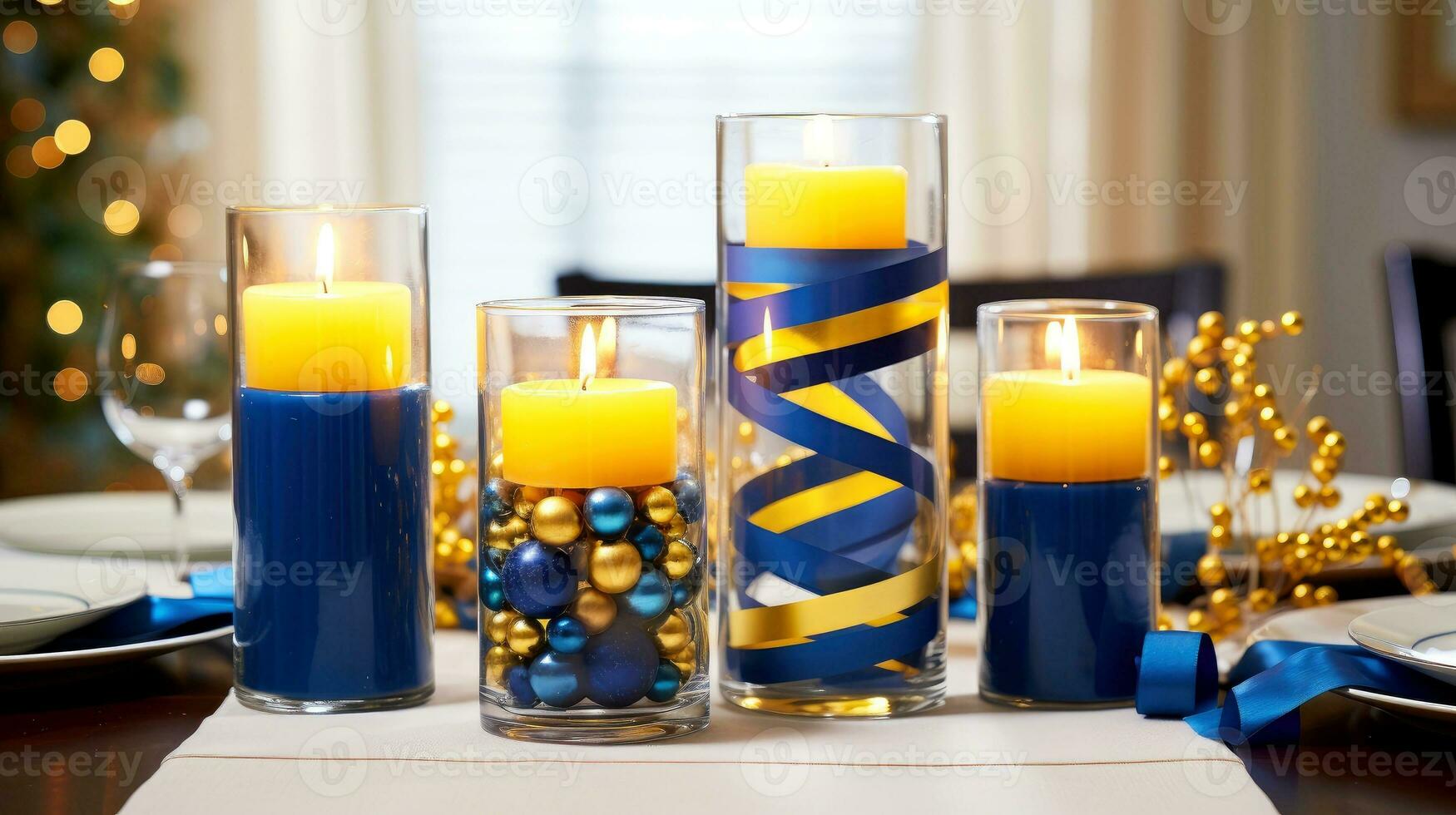 Hanukkah festive celebration concept, glow of the menorah with shining candles and star, Generative AI illustration photo