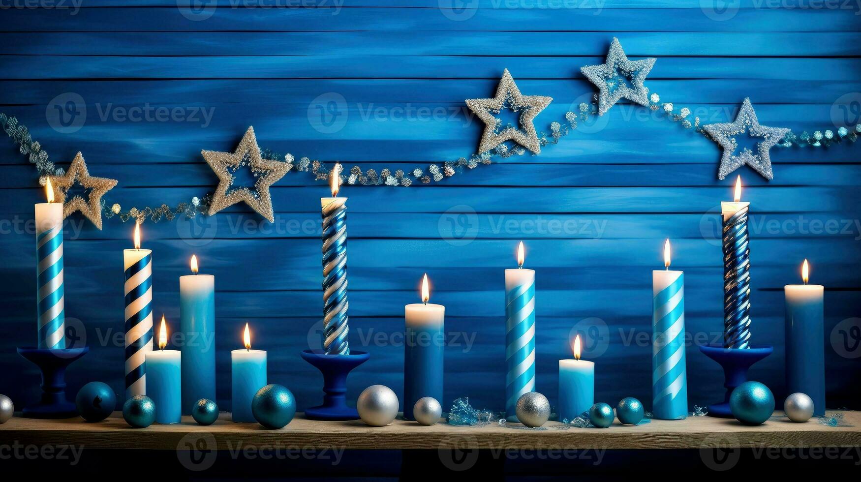 Hanukkah festive celebration concept, glow of the menorah with shining candles and star, Generative AI illustration photo