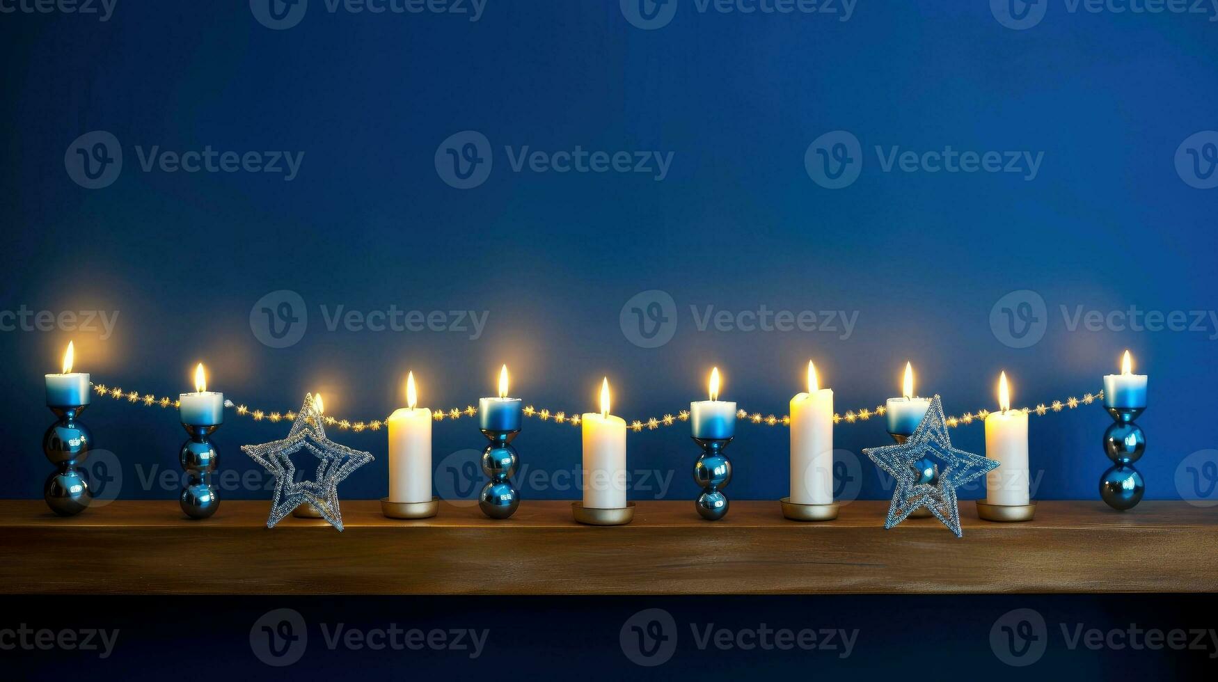 Hanukkah festive celebration concept, glow of the menorah with shining candles and star, Generative AI illustration photo