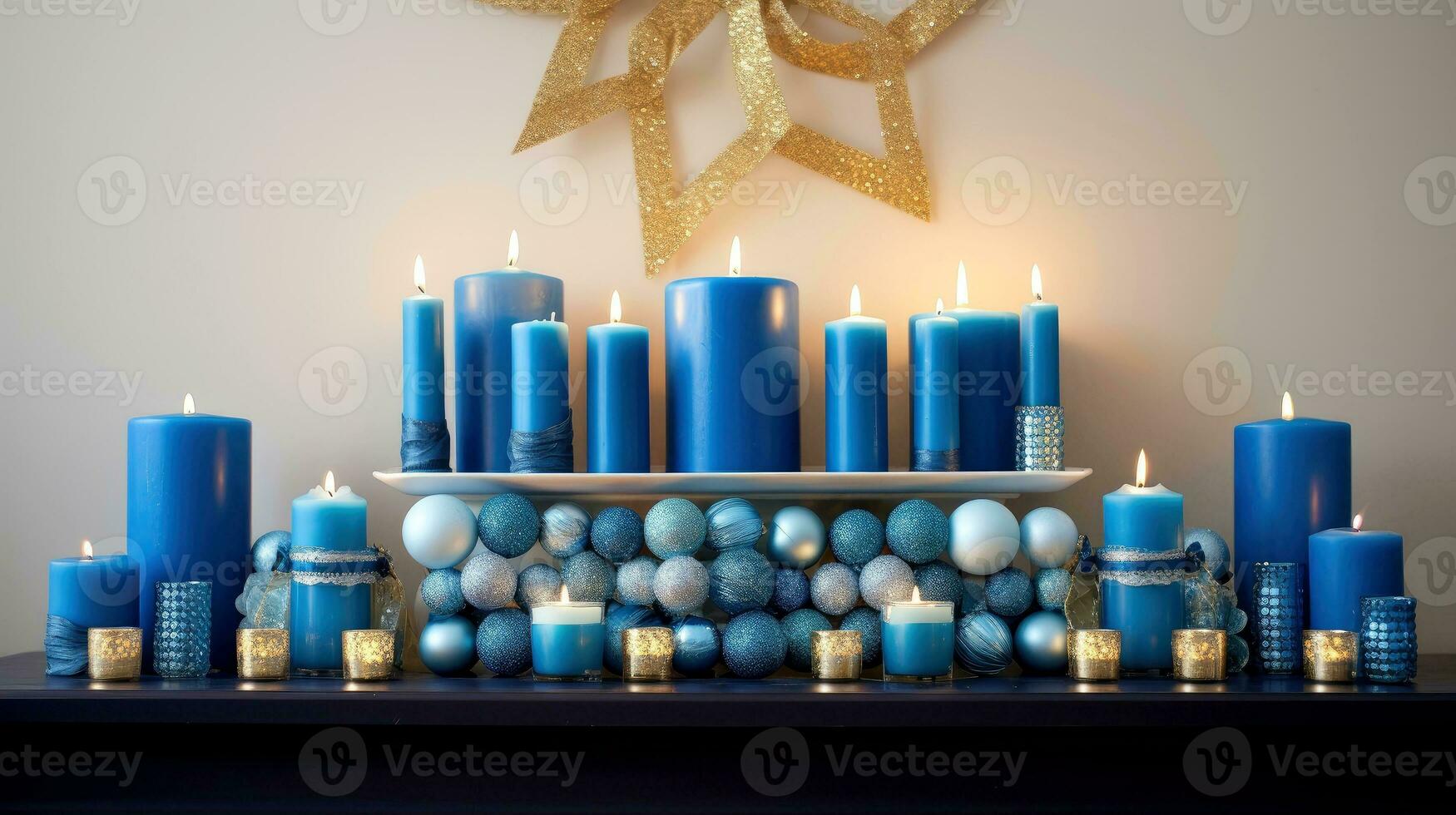 Hanukkah festive celebration concept, glow of the menorah with shining candles and star, Generative AI illustration photo