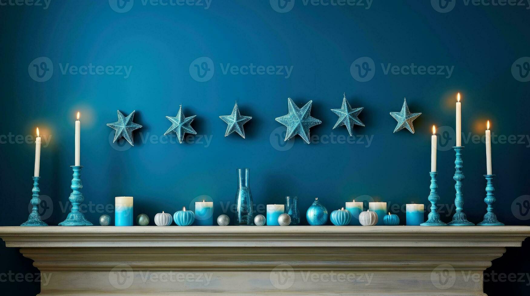 Hanukkah festive celebration concept, glow of the menorah with shining candles and star, Generative AI illustration photo