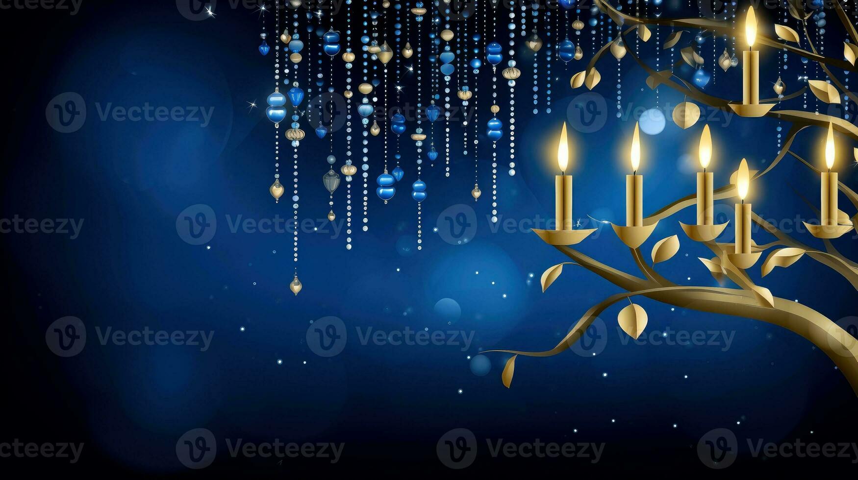 Hanukkah festive celebration concept, glow of the menorah with shining candles and star, Generative AI illustration photo