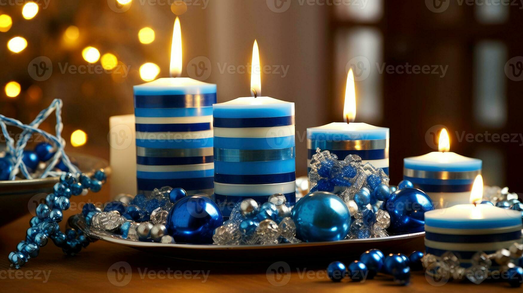Hanukkah festive celebration concept, glow of the menorah with shining candles and star, Generative AI illustration photo