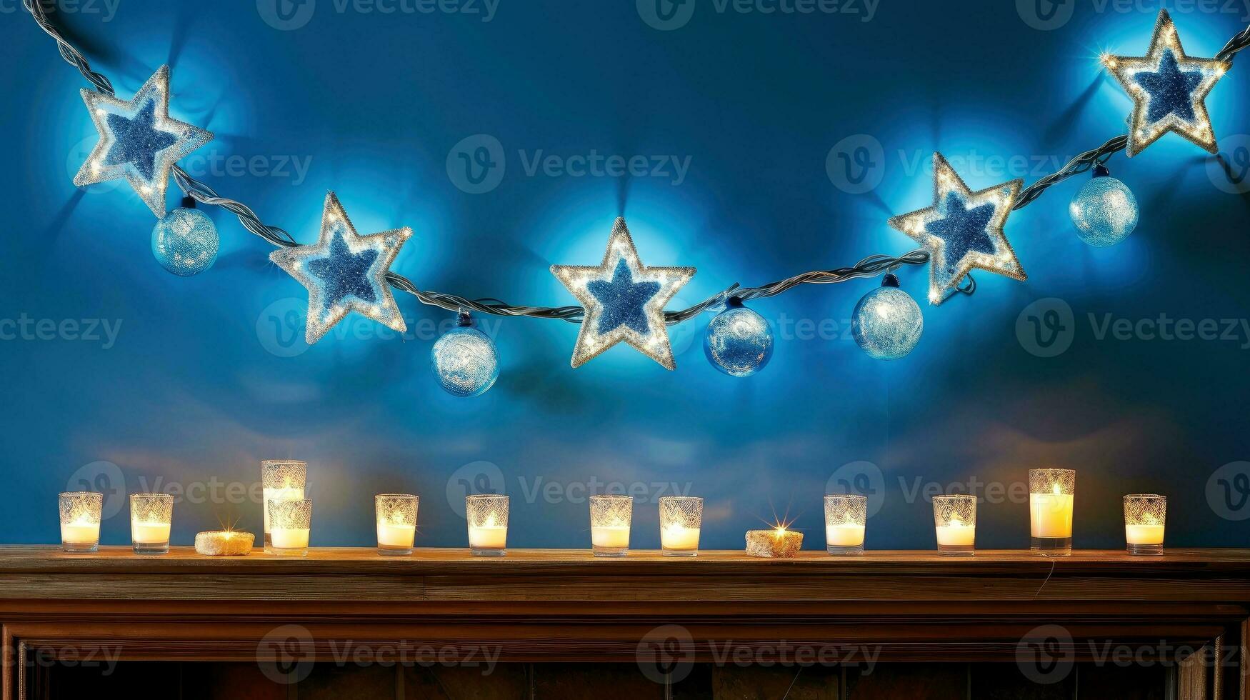 Hanukkah festive celebration concept, glow of the menorah with shining candles and star, Generative AI illustration photo
