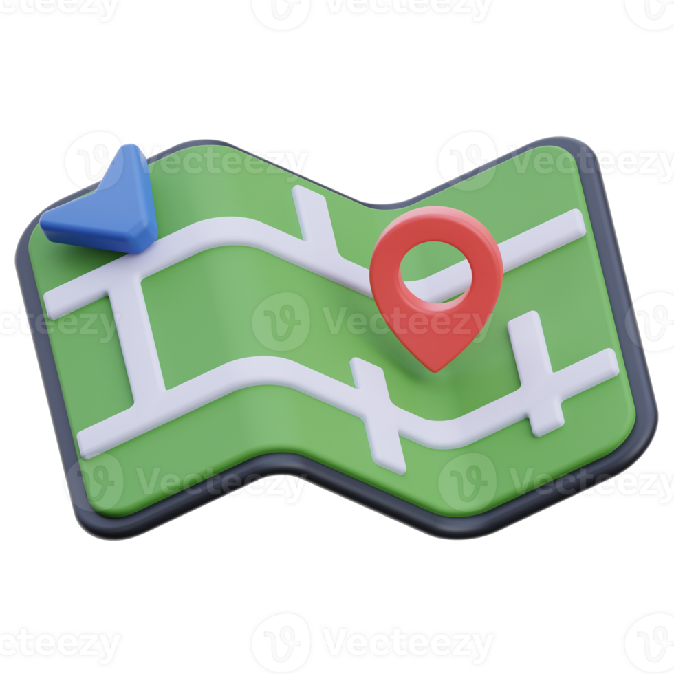 map with pointer 3d icon illustration. travel map 3d icon. 3d map with pin. Pin location on the map 3d render. png