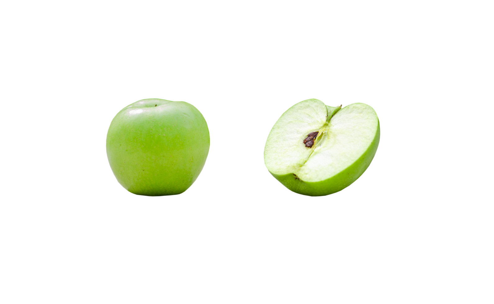 Fresco verde manzana y cortar rebanada manzana en transparente antecedentes png