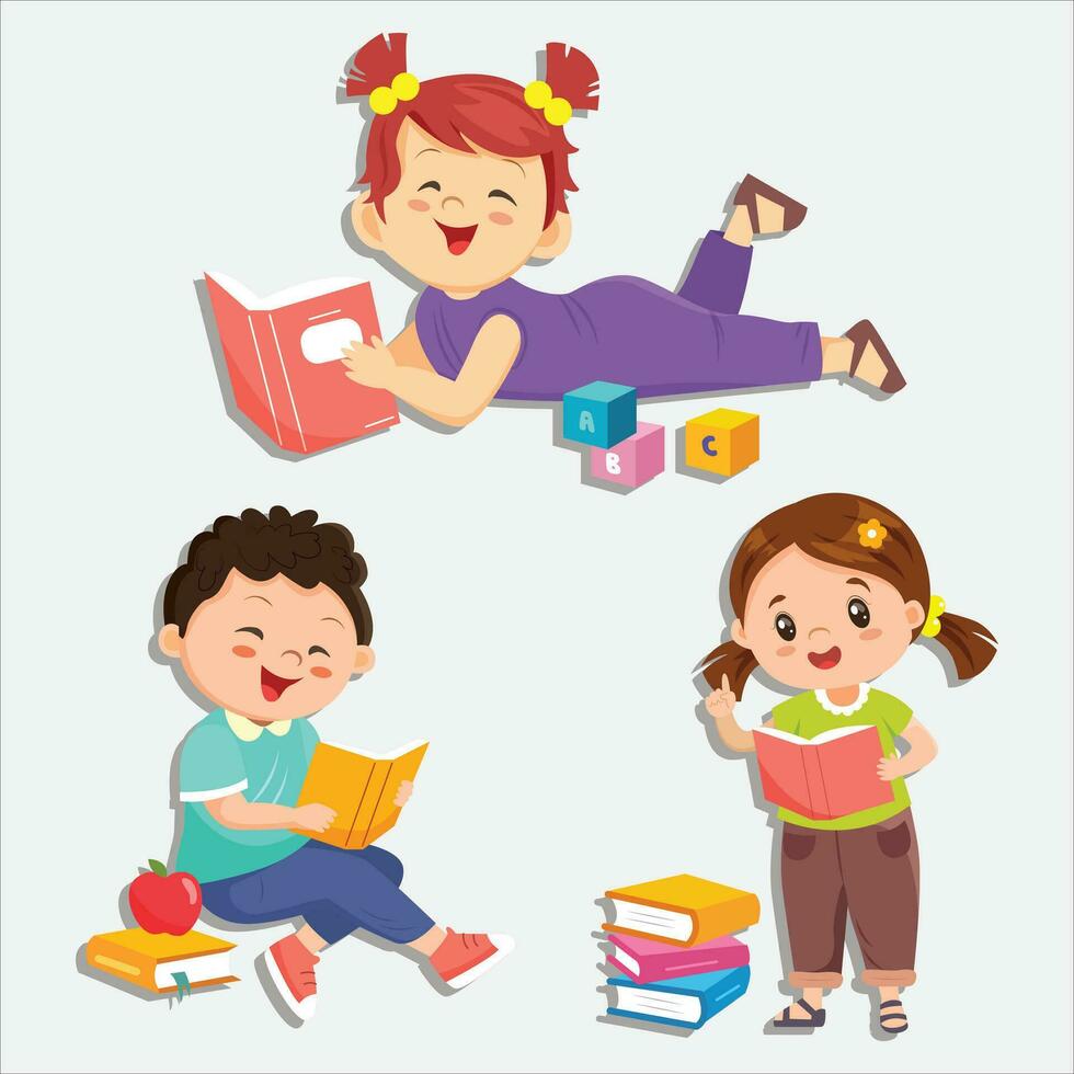 niños aprender, leer felizmente. colección de niños vector
