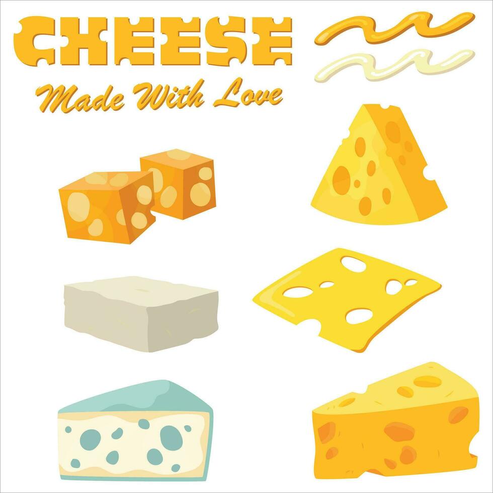 various cheeses. with various cuts and colors. cheese collection vector