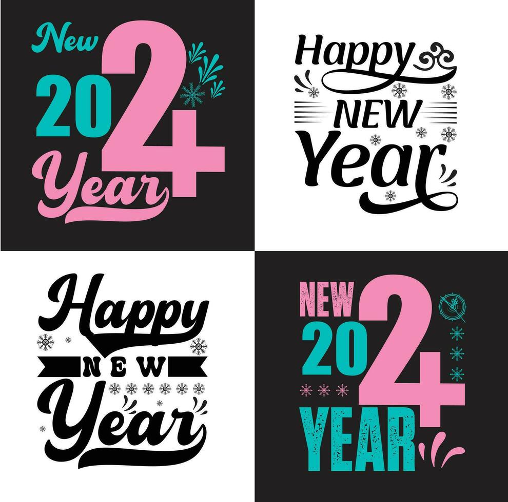 Happy new year typography t shirt design bundle vector