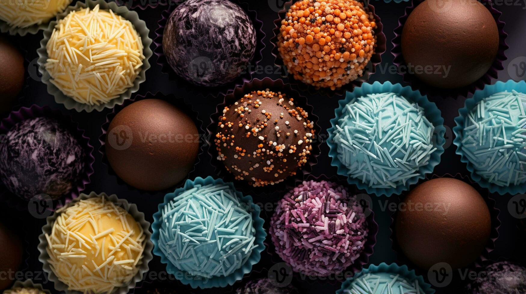 Generative AI, Chocolate candy balls, close up traditional Brazilian brigadeiro photo