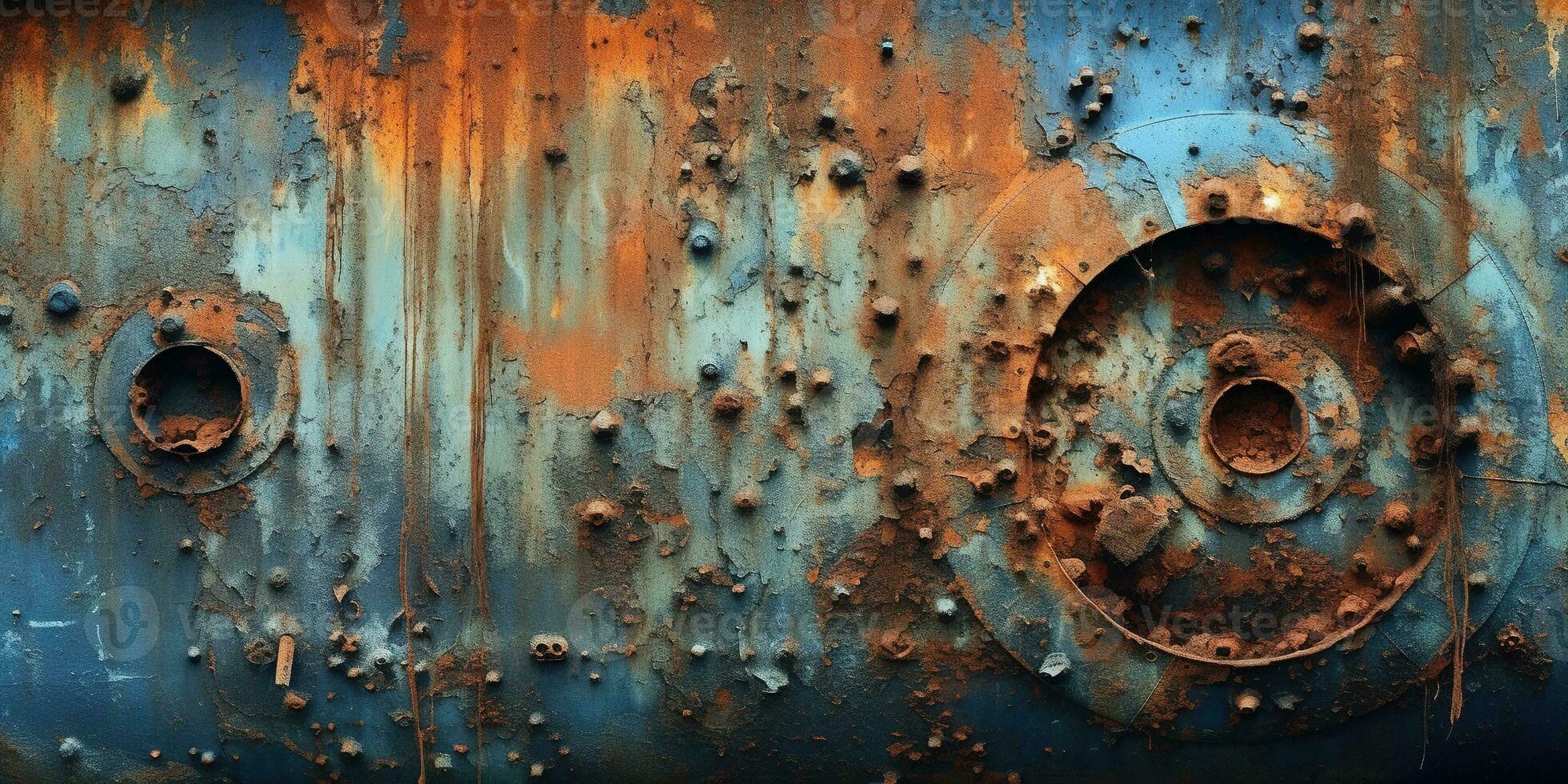 Generative AI, Rusted blue and turquoise metal background. Grunge old wall texture photo