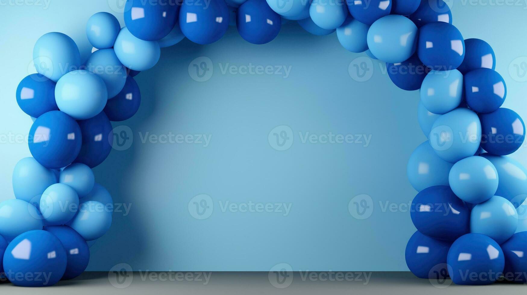 generativo ai, arco de azul globos cumpleaños fiesta para chico 3d fondo, ducha. Bosquejo, modelo para saludo tarjeta. foto