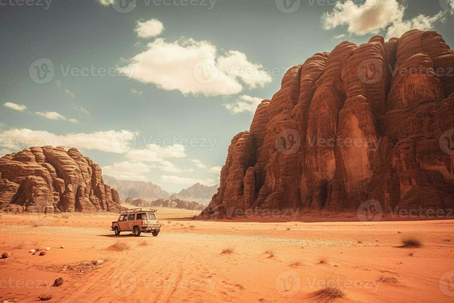 generativo ai, apagado la carretera coche conducción en un devanado montaña Desierto camino, rodeado por asombroso puntos de vista de el escabroso terreno foto